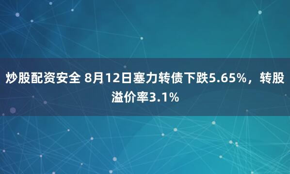 炒股配资安全 8月12日塞力转债下跌5.65%，转股溢价率3.1%